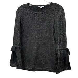 Talbots RSVP Black Sweater with Metallic Gold Sparkle, Bow Sleeves, Small